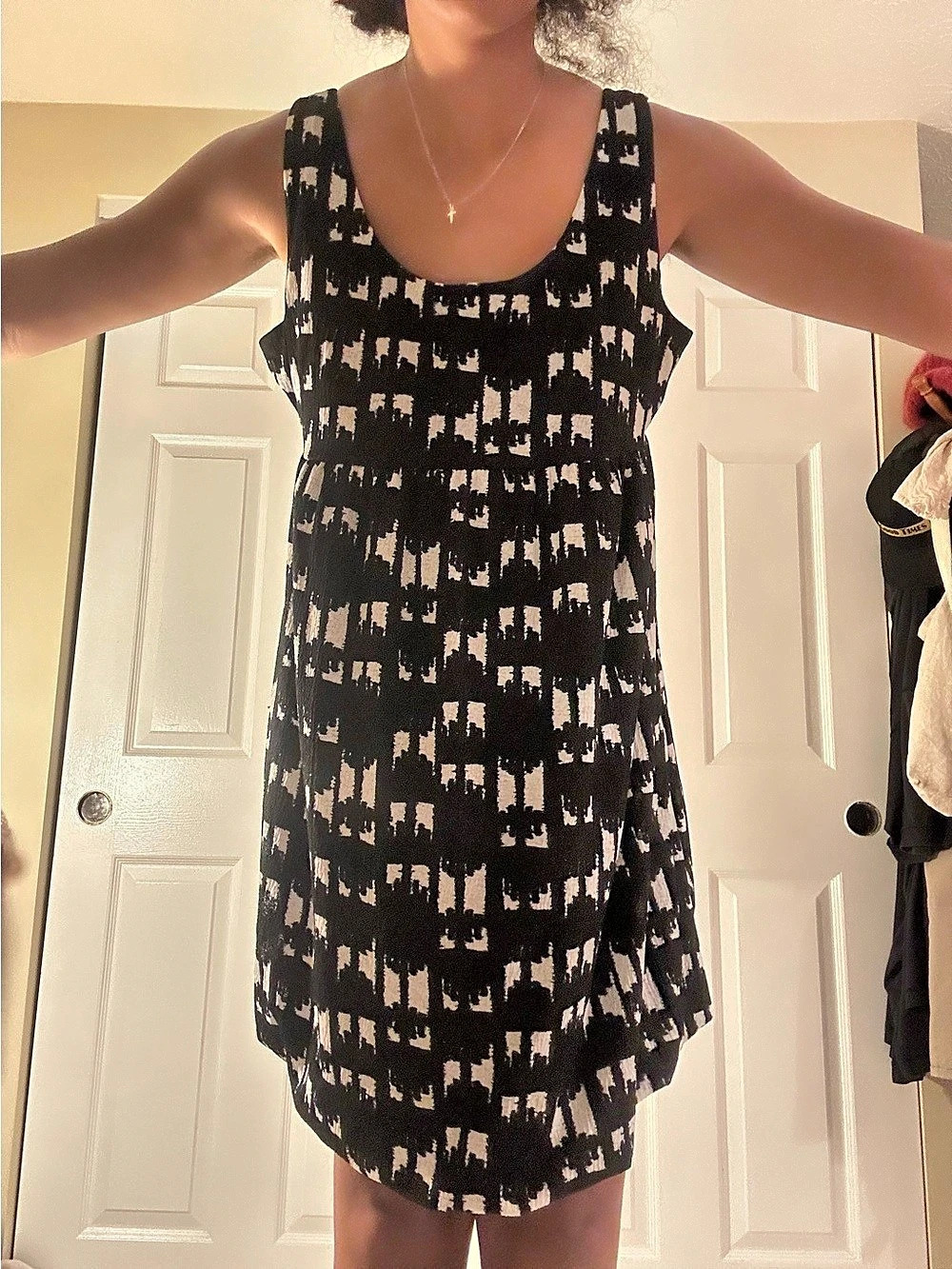 Early 2000’s Alfani Geometric Mini Dress Babydoll in Black & White Size Large